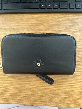 NEW Spartina 449 Black Leather Wristlet Wallet with Strap and Gold Accents